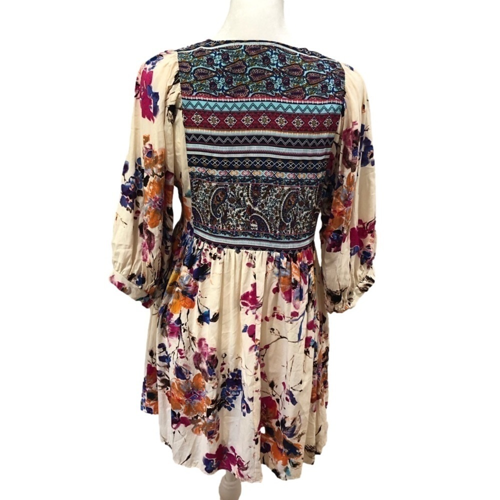 Umgee Size S babydoll peasant boho floral paisley print mini dress/tunic - Picture 3 of 6